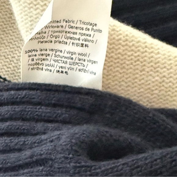 MAXMARA Nuraghe Striped V-Neck Knit Wool Sweater Navy Ivory Size M NEW - Picture 7 of 12